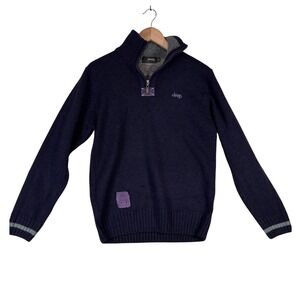 Jeep Mens Quarter‎ Zip Knit Sweater Purple Long Sleeve Logo Pullover Size M